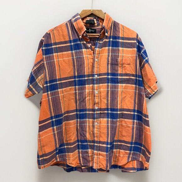 Hunt Club Other - HUNT CLUB Men's 100% Cotton Madras Short Sleeve Button Down Shirt XL Vtg Orange